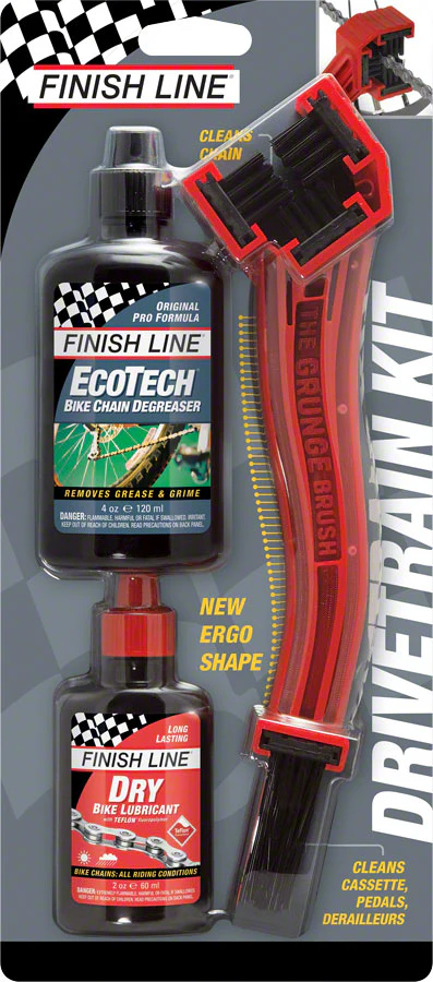 Finish Line Starter Kit 1-2-3 Includes Grunge Brush DRY Chain Lubricant EcoTech Degreaser