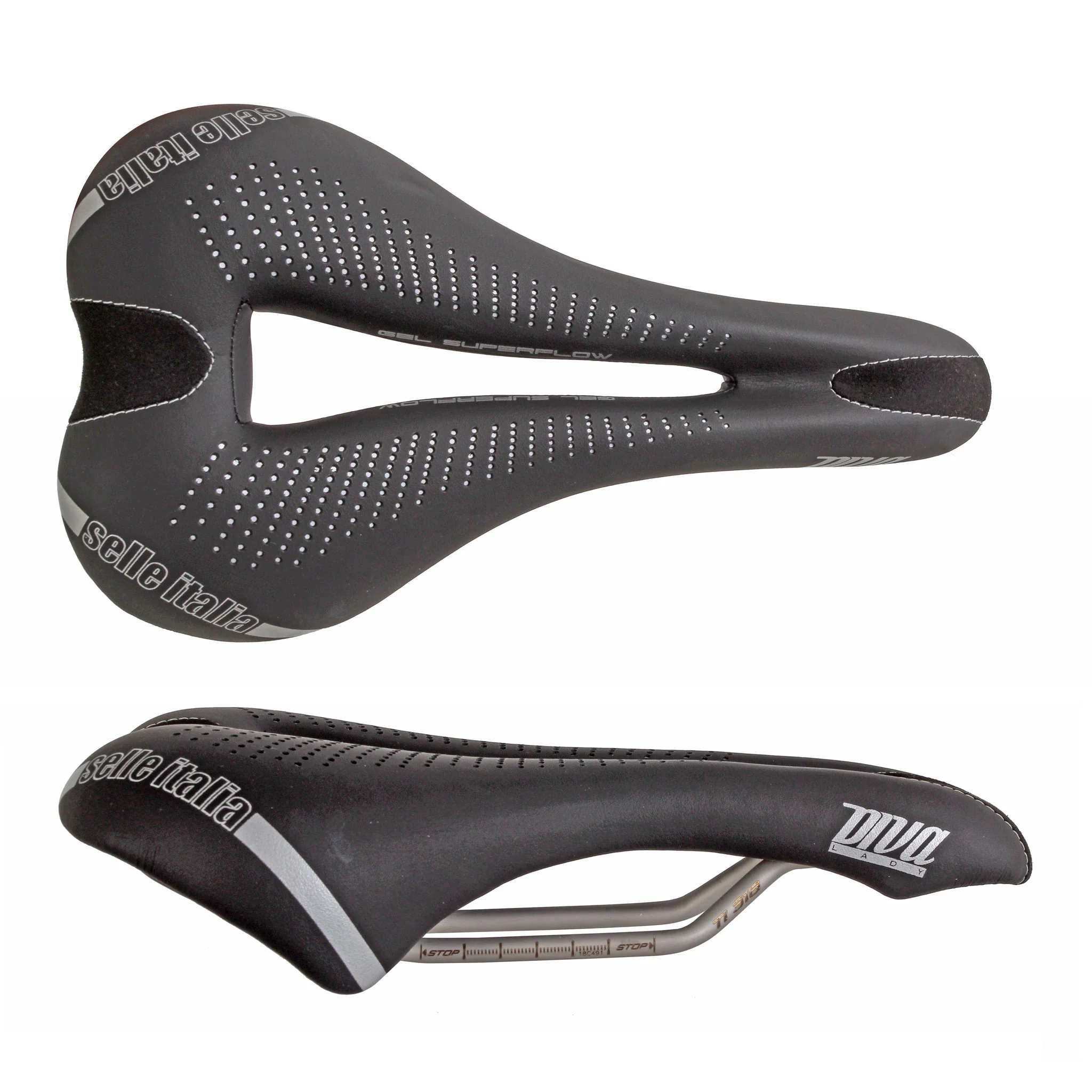 Selle Italia Diva Gel Flow Saddle L L3 Ti 316 Rail - Black