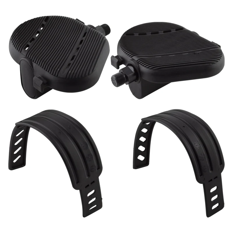 Sunlite Flat Form Exerciser Pedals 9/16` Loose Ball Black Toe Straps