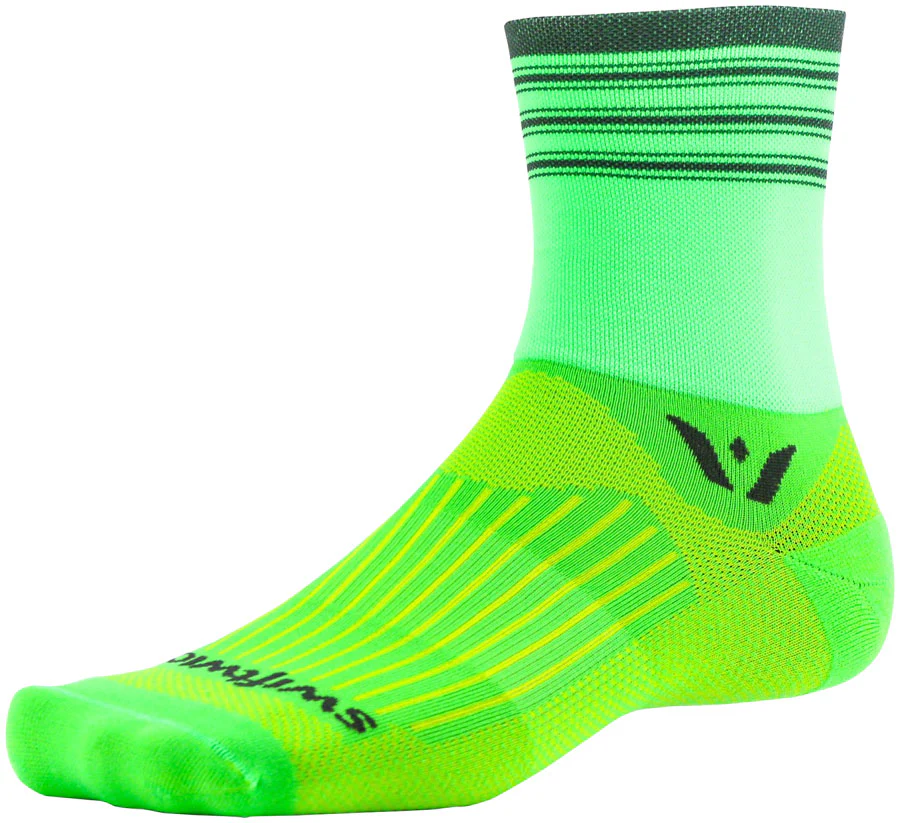 Swiftwick Aspire Four Stripe Socks - 4" Green/Gray