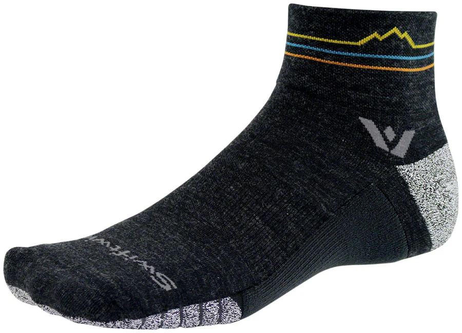 Swiftwick Flite XT Trail Quarter Crew Socks - 4" Coal Sunset Mountain Small