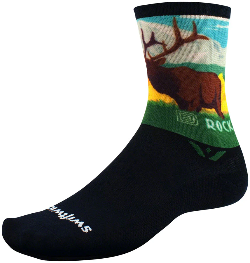 Swiftwick Vision Impression National Park Crew Socks - 6" Rocky Mountains Large