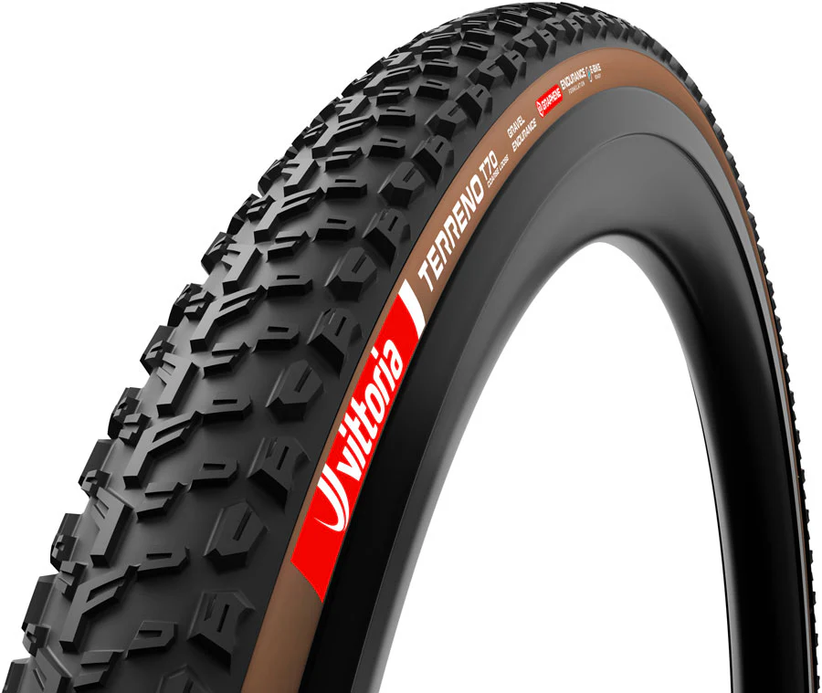 Vittoria Terreno T70 Coarse Loose Tire - 700 x 40 Tubeless Folding BLK/Brown Gravel Endurance Graphene G2.0 E-Bike