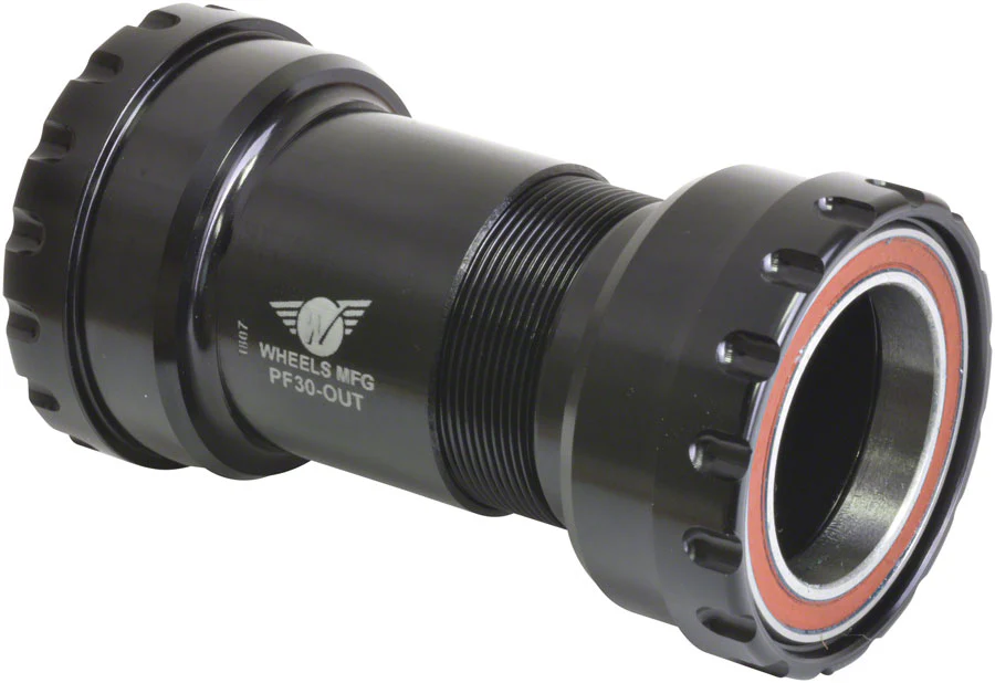 Wheels Manufacturing PF30 Outboard Bottom Bracket - For 30mm Spindle ABEC-5 Angular Contact Bearings PressFit Thread Together BLK